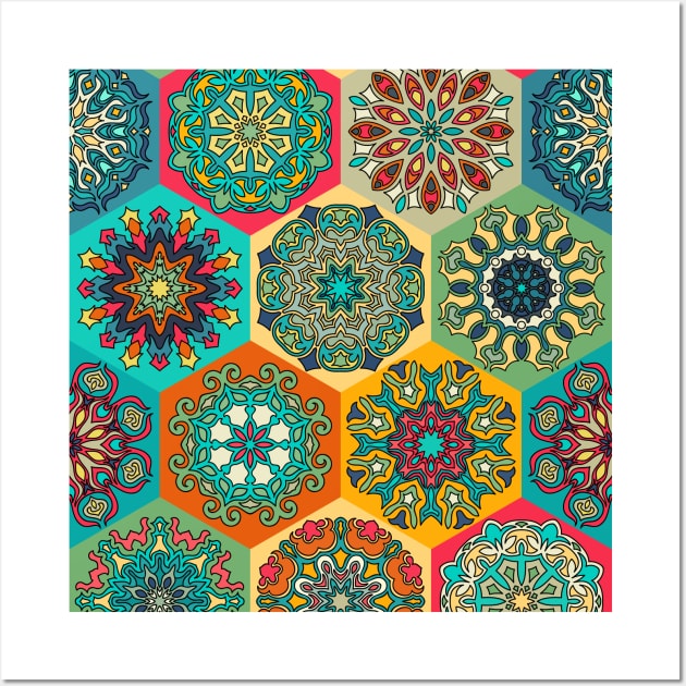 Vintage patchwork with floral mandala elements Wall Art by SomberlainCimeries